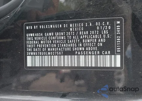 2020 Volkswagen Jetta 1.4T R-Line/1.4T S из США, поврежденный, VIN 3VWN57BU0LM027567